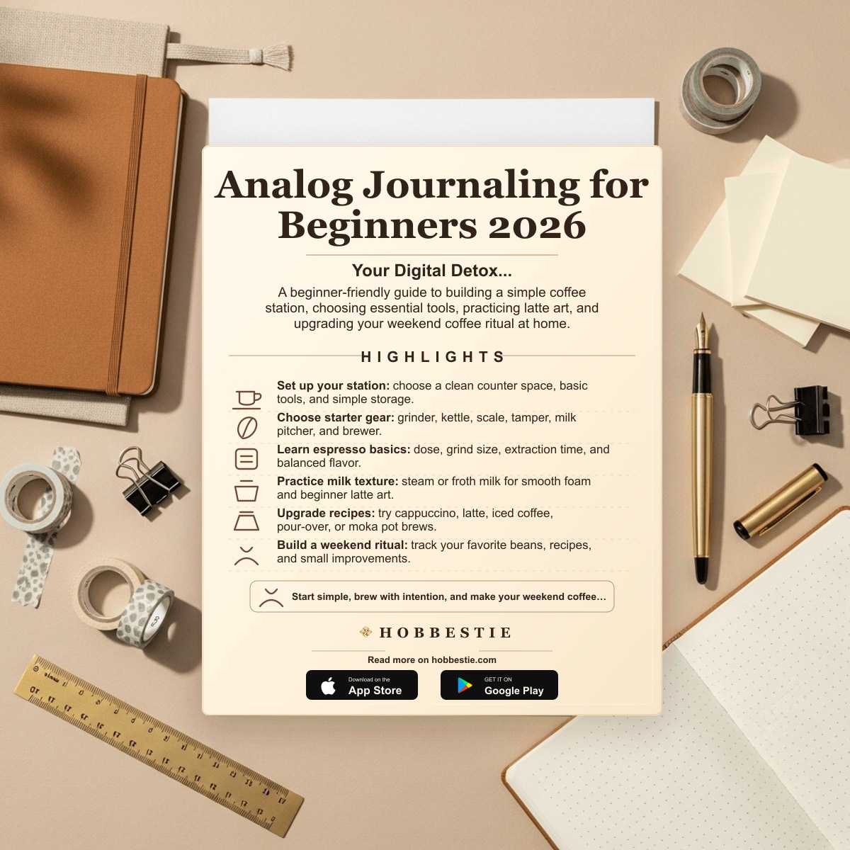 Hobbestie paper editorial summary graphic for Analog Journaling for Beginners 2026: Your Digital Detox...