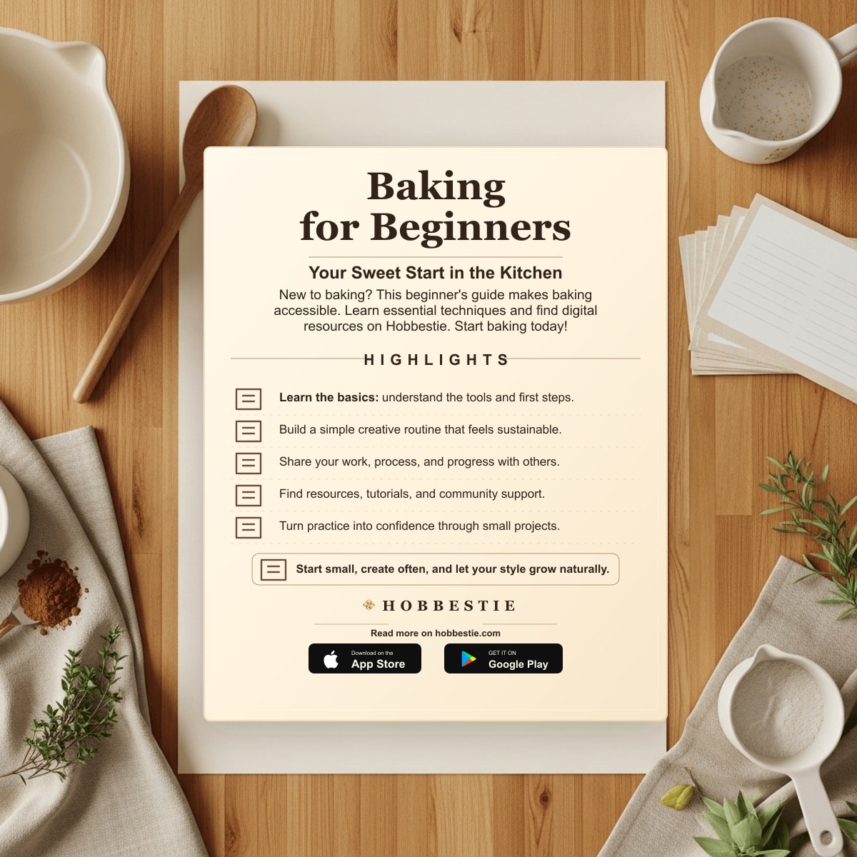 Hobbestie paper editorial summary graphic for Baking for Beginners: Your Sweet Start in the Kitchen