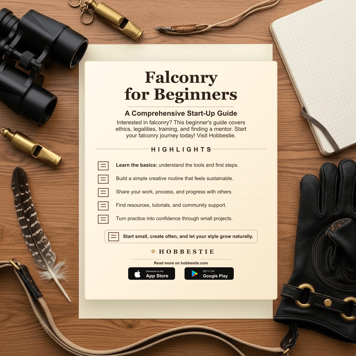 Hobbestie paper editorial summary graphic for Falconry for Beginners: A Comprehensive Start-Up Guide