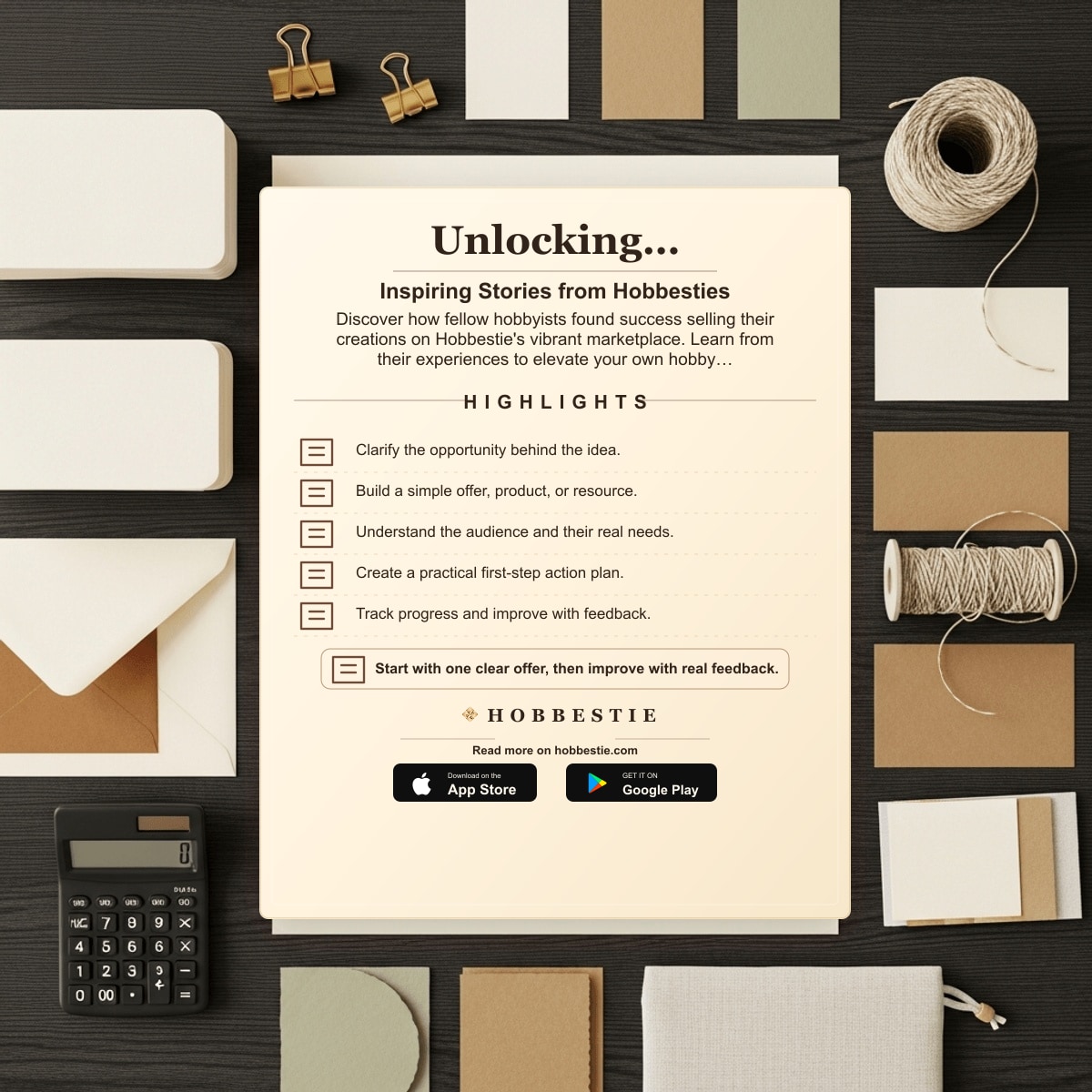 Hobbestie paper editorial summary graphic for Unlocking Marketplace Success: Inspiring Stories from Hobbesties