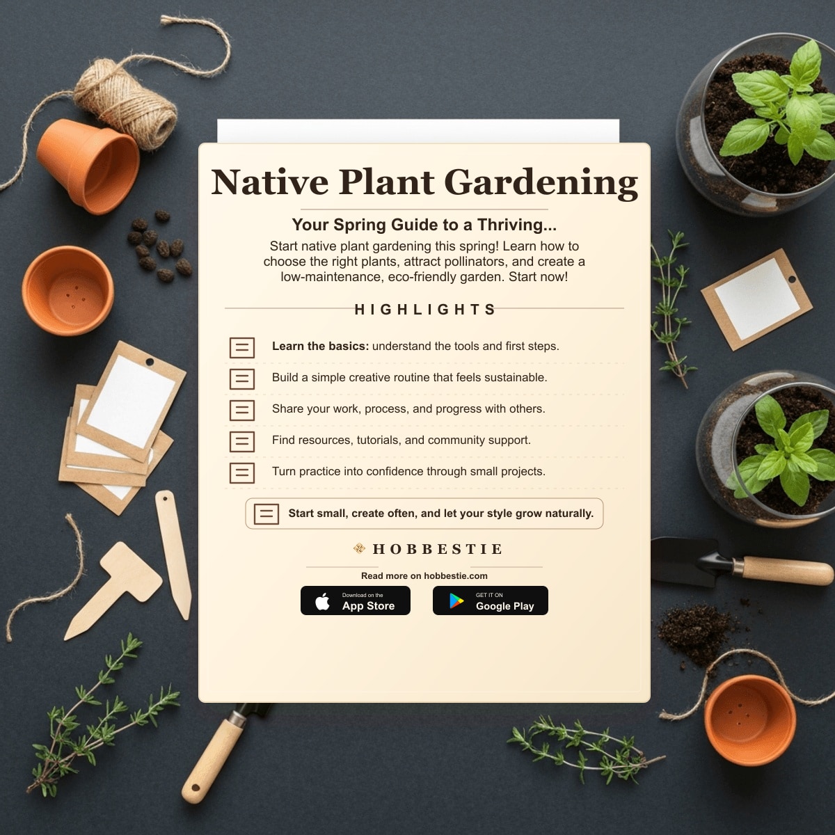 Hobbestie paper editorial summary graphic for Native Plant Gardening: Your Spring Guide to a Thriving...