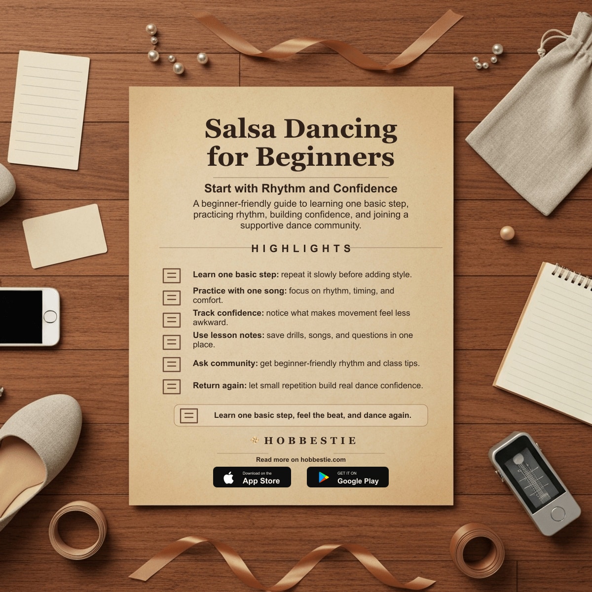 Hobbestie paper editorial summary graphic for Salsa Dancing for Beginners: Start with Rhythm and Confidence
