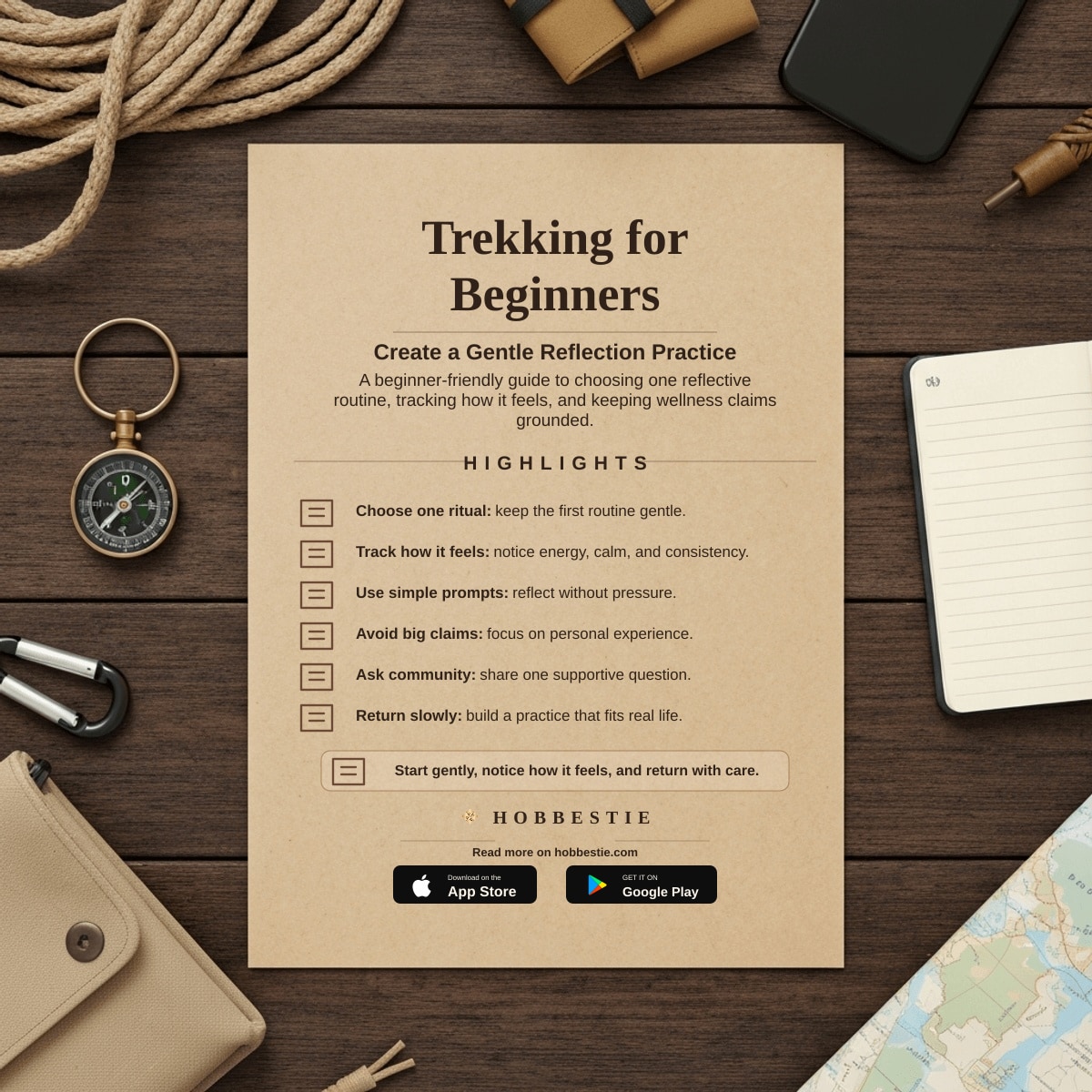 Hobbestie paper editorial summary graphic for Trekking for Beginners: Your Summer Guide to Epic Trails