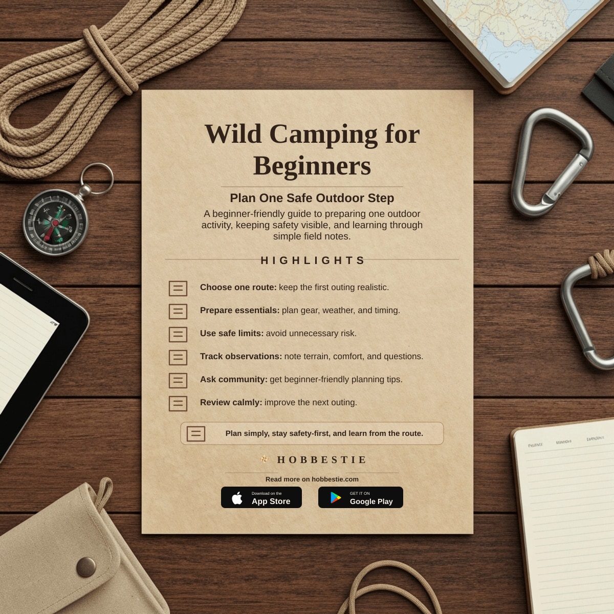 Hobbestie paper editorial summary graphic for Wild Camping for Beginners: Your Summer Guide to...